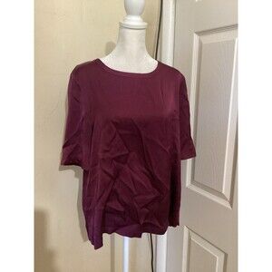 Iris + Ink Purple Pullover Round Neck Short Sleeve Blouse 10